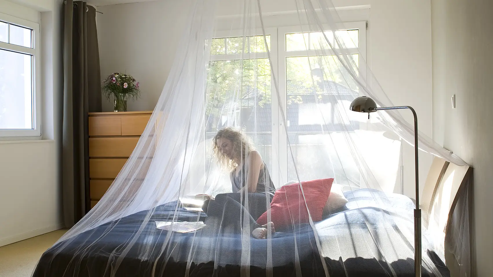 蚊帐可以预防昆虫，可以粘在您家卧室的天花板上，或者在旅途中使用。