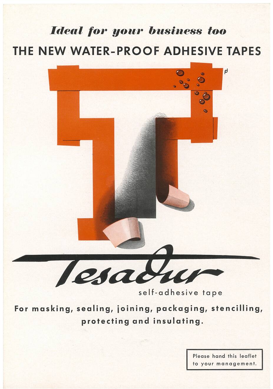 tesadur: Advertising, USA, 1953 tesa advertised its waterproof Tesadur tape in the U.S. in 1953.