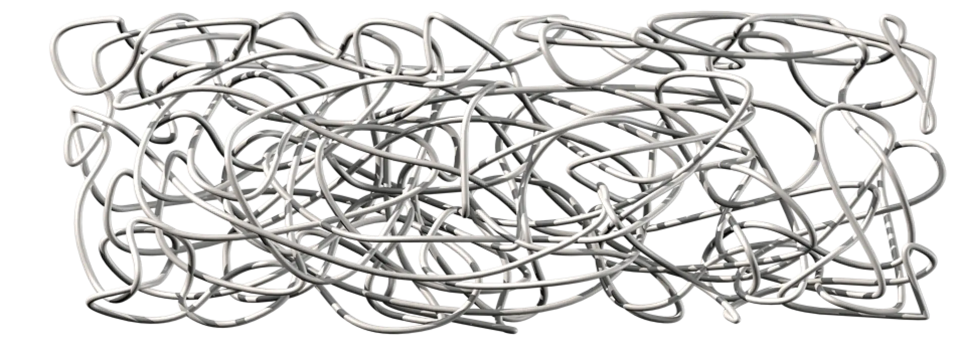 天然橡胶由特别长的聚合物链组成，这些聚合物链彼此缠绕但并不相连。