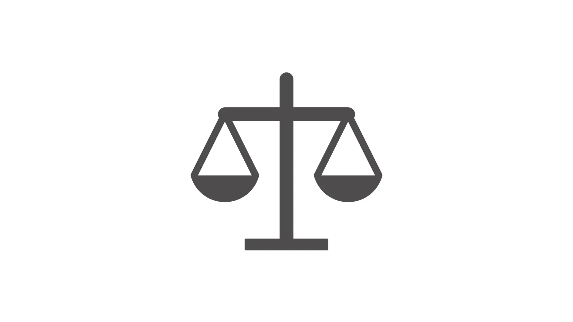 A dark gray scale icon is depicted on a black background. It consists of a balanced scale with two pans hanging from a horizontal beam, supported by a vertical pole. (This text has been generated by AI)