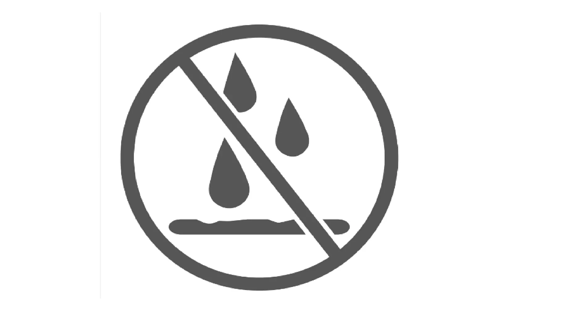 Gray icon of three water droplets covered by a prohibition symbol, indicating a no water or water not allowed concept. (This text has been generated by AI)
