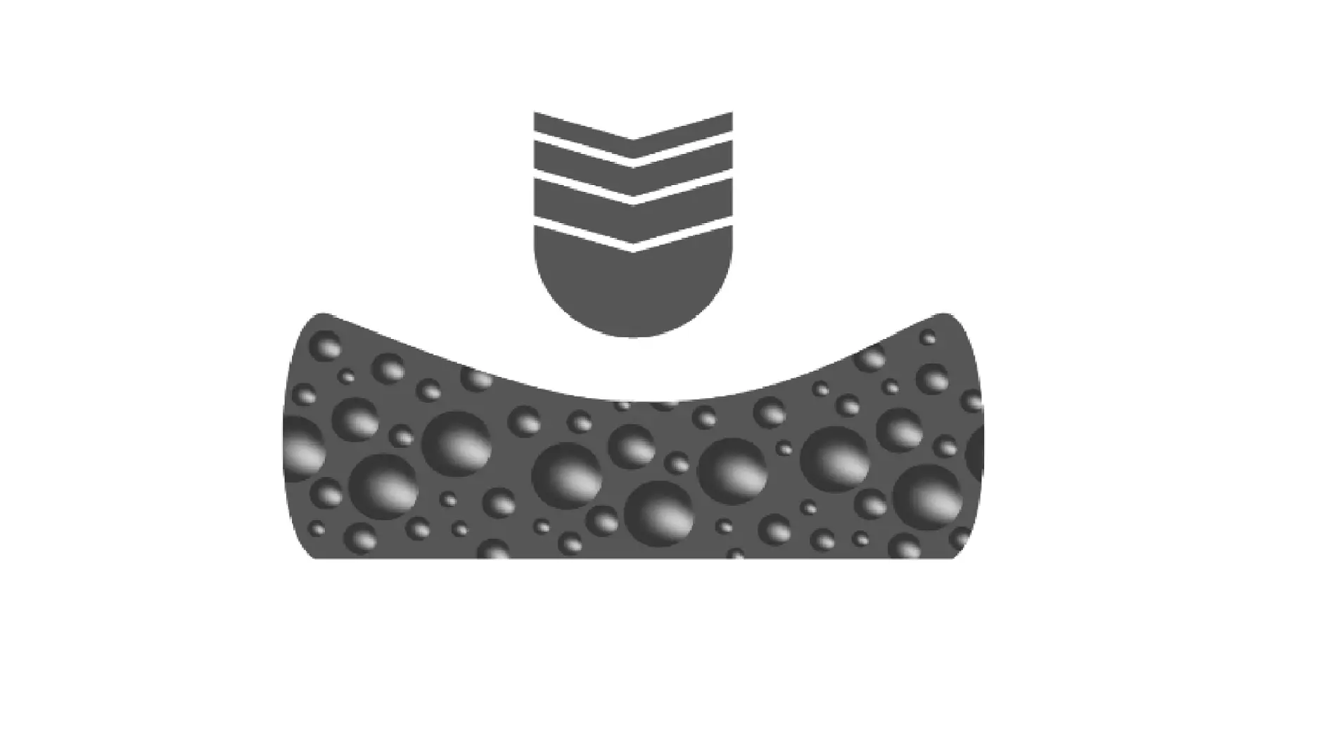 Illustration of a gray surface with water droplets and an arrow pointing downward, indicating a liquid-repellent property. The surface texture is shown with varying sizes of water droplets and the use of tesa tape. (This text has been generated by AI)