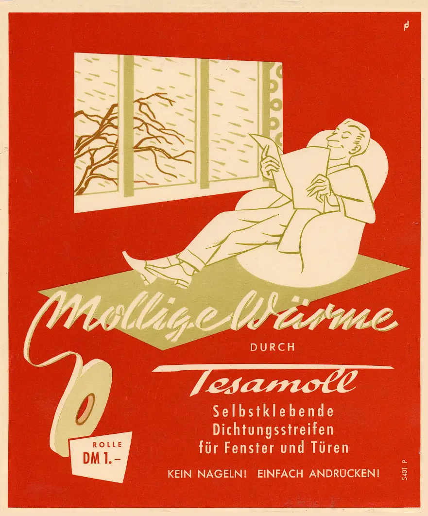 1955年tesamoll的广告海报。这就是当时创新的样子。到目前为止，tesamoll证明了自己。