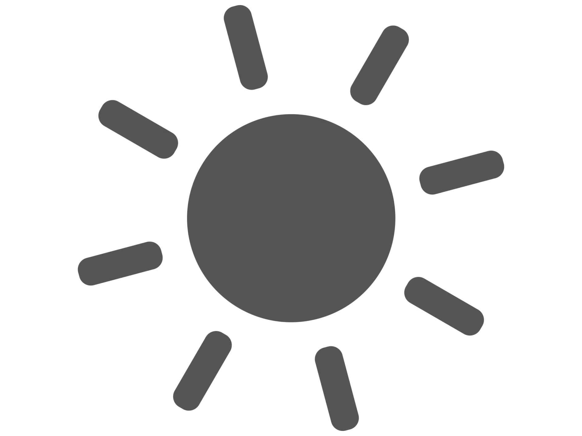 A black and white icon depicting a sun. The sun has a central circle with straight lines radiating outward, evenly spaced around the circle, symbolizing rays. The background is plain tesa tape black. (This text has been generated by AI)