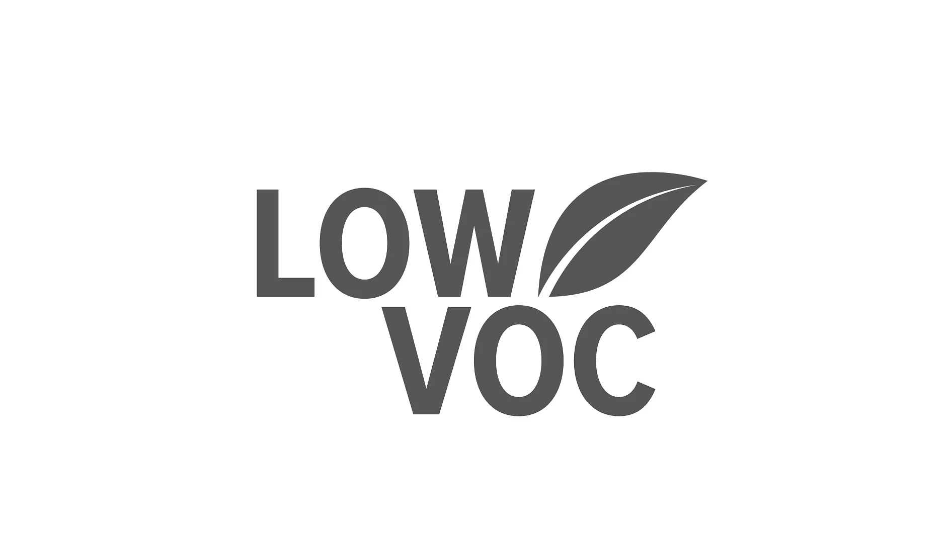 该图片展示了以粗体大写字母书写的“LOW VOC”文字。文字右侧是一个风格化的树叶图标，象征环境友好或低挥发性有机化合物主题。设计为灰度色调，并以tesa胶带作为其美学的重要元素。 (This text has been generated by AI)