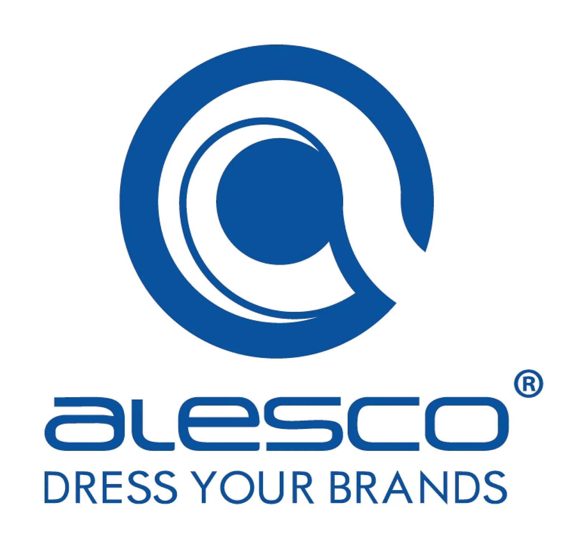 A blue logo featuring a stylized circular design above the text alesco DRESS YOUR BRANDS in lowercase letters. (This text has been generated by AI)