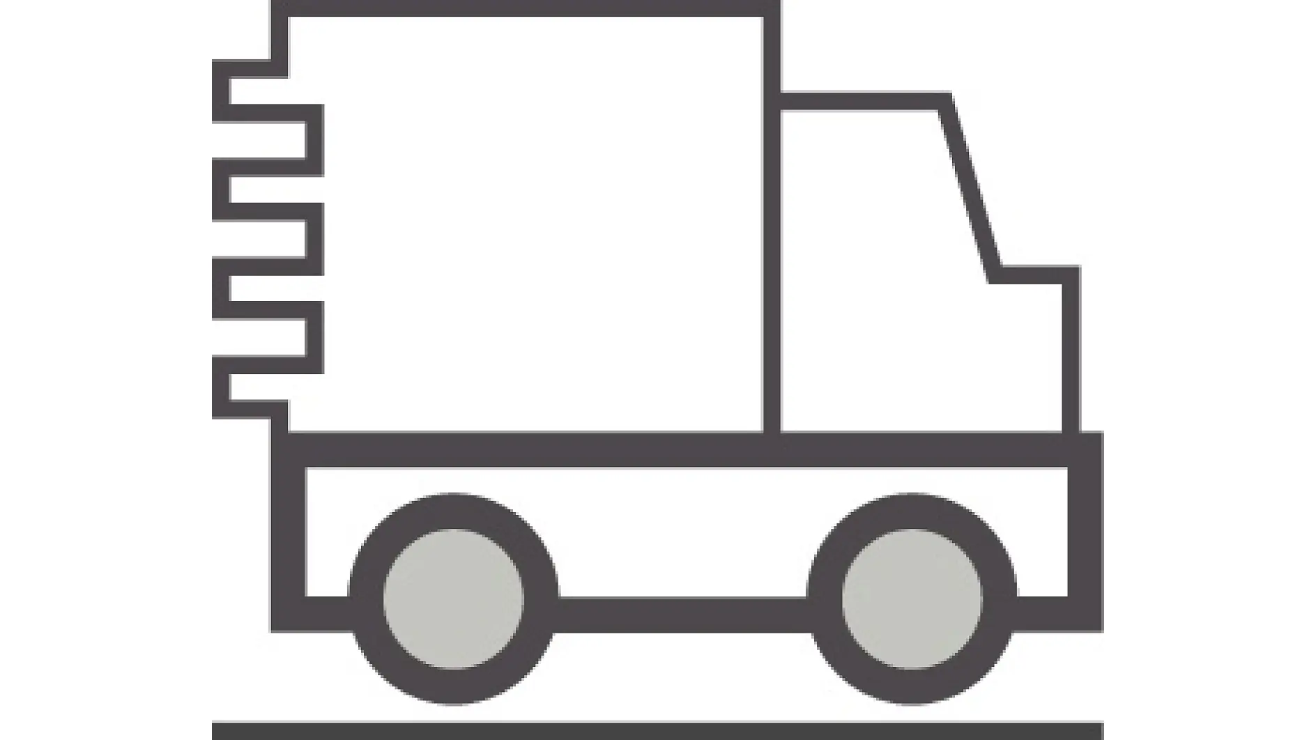 Line drawing of a delivery truck facing right. The design is simple, with a rectangular cargo area and round wheels, depicted in a minimalist style using black and gray lines. (This text has been generated by AI)