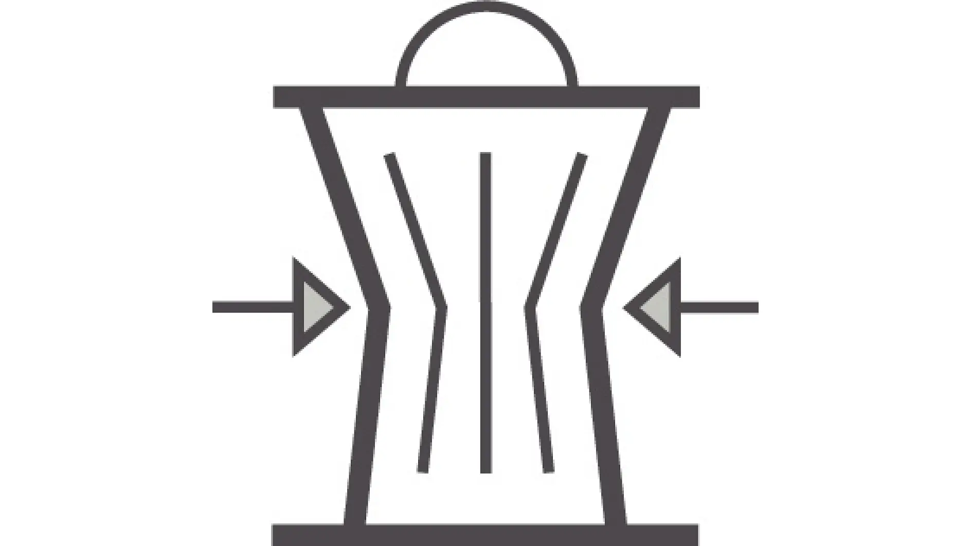 Icon of a trash can with arrows pointing towards its sides, suggesting compression or reduction. The design is simplistic and monochromatic. (This text has been generated by AI)