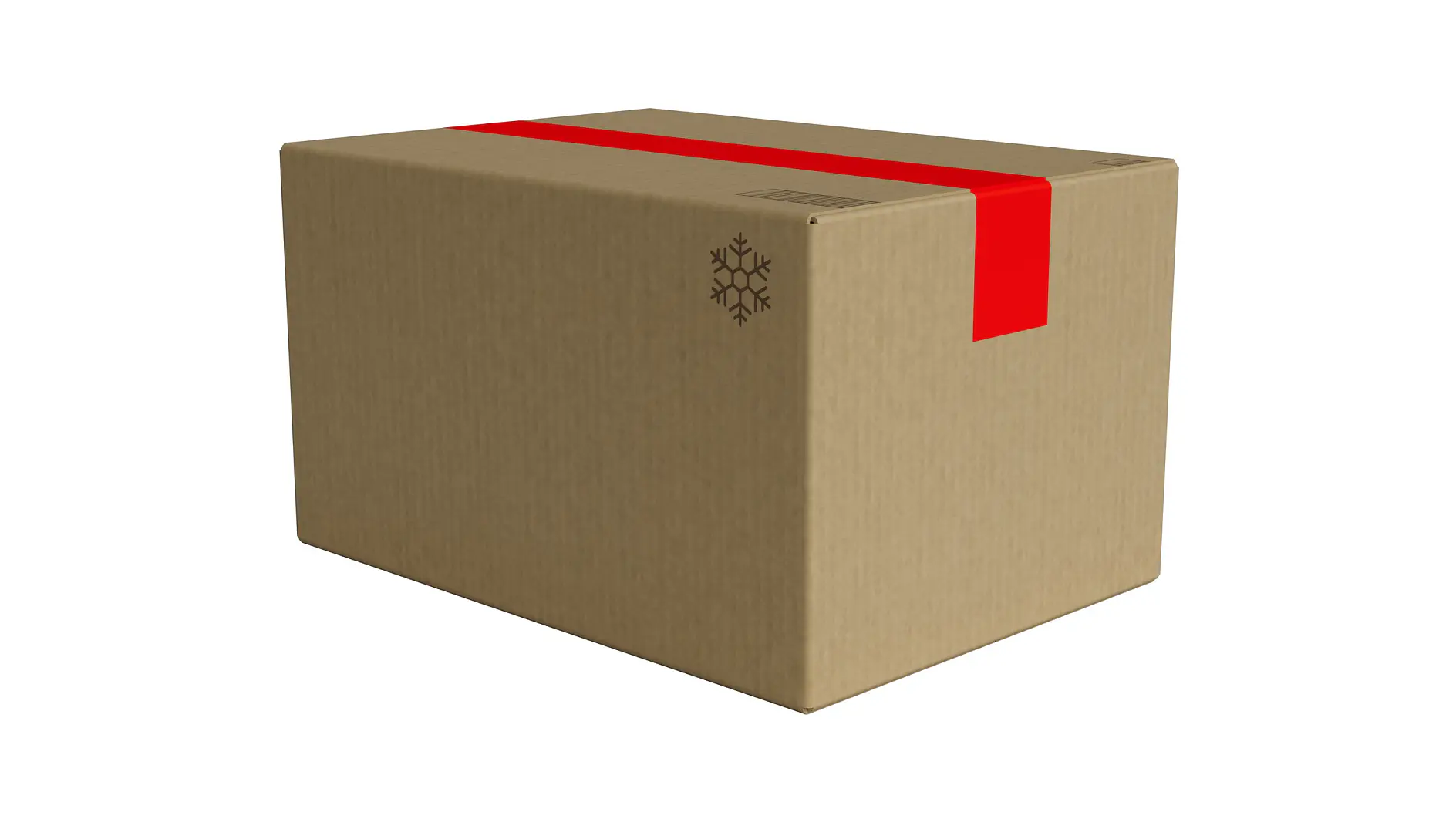 brown cardboard box sealed with red tape on a white background, isolated packaging container for shipping or storage (This text has been generated by AI)